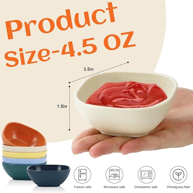 Homienly Soy Sauce Dishes,Wheat Straw Small Bowl Set of 6-4.5 OZ Small Dessert Bowls,Unbreakable Dipping Bowls,Dipping Sauce Cups,Mini Prep Bowl, Dip Bowls for Side Dish