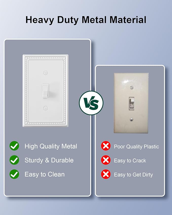 6-Pack Single Toggle Light Switch Cover Plate, Pearls Decorative Switch Plate Covers, Pure White 1 Gang Metal Wall Plate, Corrosion Resistant