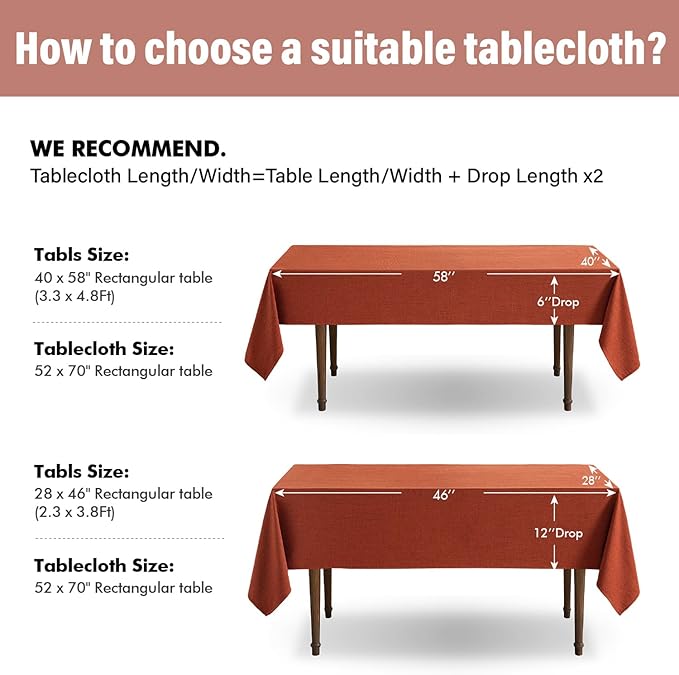 MIULEE Burnt Orange Linen Polyester Tablecloth Fall Thanksgiving 52x70 Inch Rectangle Table Cloth Waterproof,Stain Resistant for Dining Party Wedding