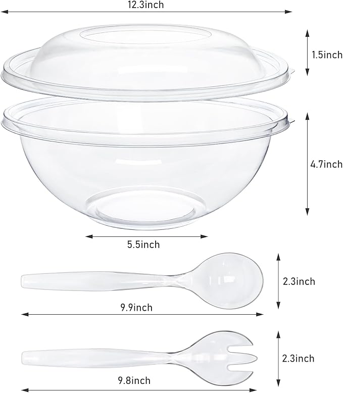 EcoDispose Clear Plastic Serving Salad Bowl Sets, 160 Oz 16PCS in 4 SETS - Round Large Disposable Bowls