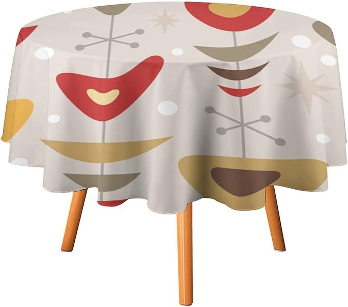 Retro Mid Century Round Tablecloth, Abstract Rustic Colorful Geometric Print Tablecloth for Home Party Dining Room Kitchen Decor 36Inch(90cm)