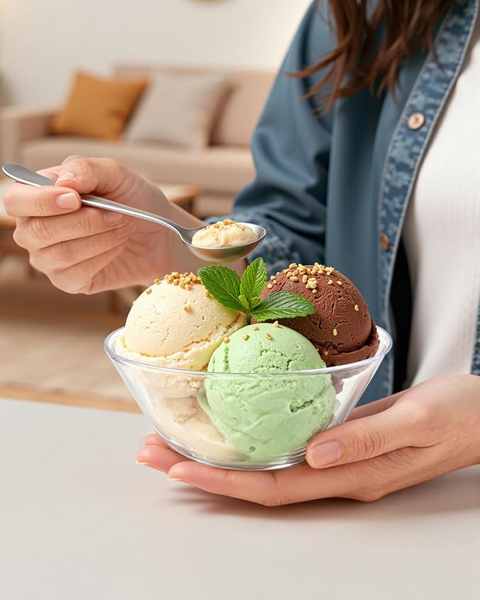 bUCLA 50Pack Clear Plastic Small Bowls - 8oz Disposable Ice Cream/Salsa/Dipping/Dessert/Sauce/Small Serving Bowls for Party