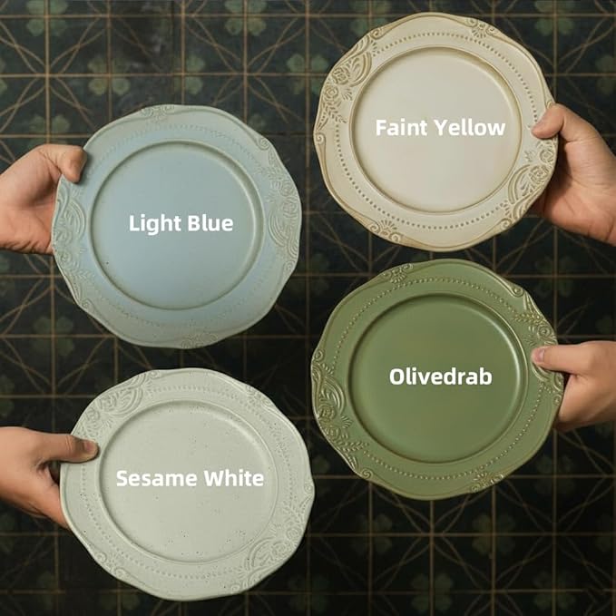 salad plates set of 4, 10.5 inch Reactive Glaze Stoneware Dinner Dish Set for Dessert, Salad, Appetizer, platos de ceramica Dishwasher & Oven Safe, Scratch Resistant-Sesame White
