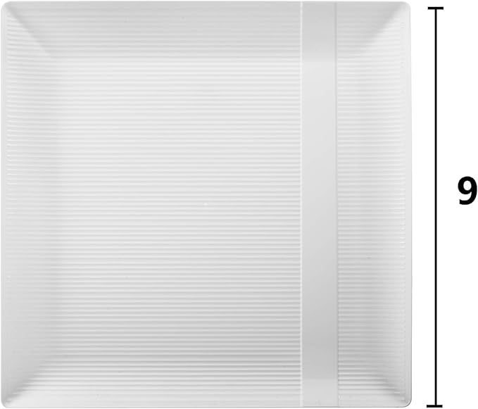 Exquisite Disposable-White-Plastic-Plates-Square Linear (40 Pack) Wedding Dinner Fancy Tableware Dishes (9 Inch., White) Single Size Set