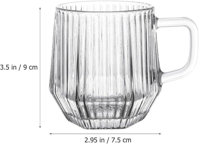 6Pcs Vertical Ribbed Glass Mugs with Handle, Reusable Household Glass Cups for Coffee, Tea, Milk, Orange Juice – Sturdy Glassware Set for Hot and Cold Beverages
