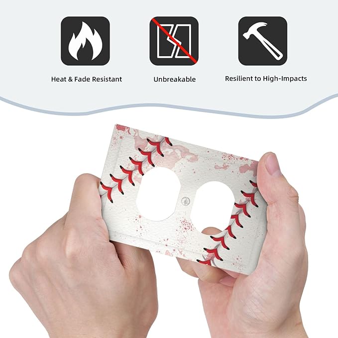 Outlet Covers Baseball Sports Ball Game 1 Gang Duplex Light Switch Cover Plate Decorative Wall Plates Electrical Switchplate Receptacle for Bathroom Bedroom Decor（2 Pack）