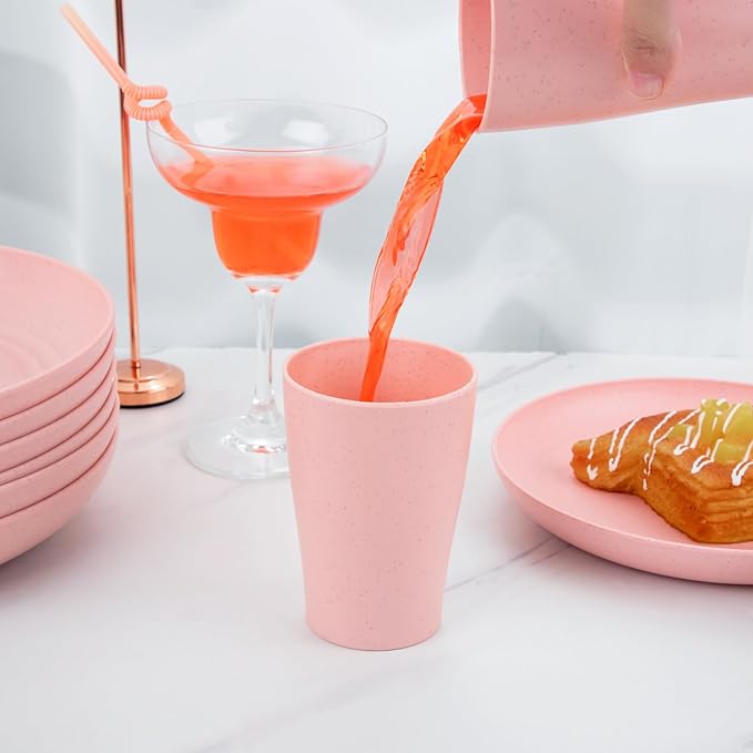 Supernal Pink Wheat Straw Dinnerware Sets,Unbreakable Dishes for 8, Plate and Bowls Sets, Reusable Plates, Dishwasher Safe Plates,Plastic Dinnerware Set, Pink Plastic Tableware