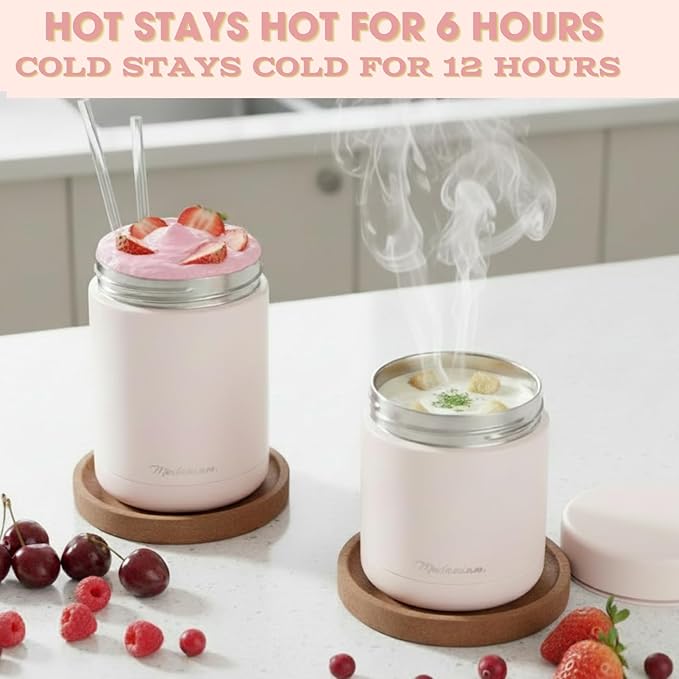 Stainless Steel Insulated Food Jar Set of 2 (16oz + 12oz) | Wide Mouth | Soup Thermo for Hot Food Lunch Container | Thermal LunchBox | Insulated Soup Bowl | Hot and Cold Lunch Box for Adults |