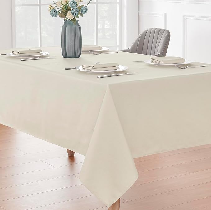 2 Pack Rectangle Tablecloth, 52x70 inch, Water Resistant Wrinkle Free Linen Textured Table Cloth Washable, Decorative Fabric Table Cover for Dining, Party and Camping, Beige