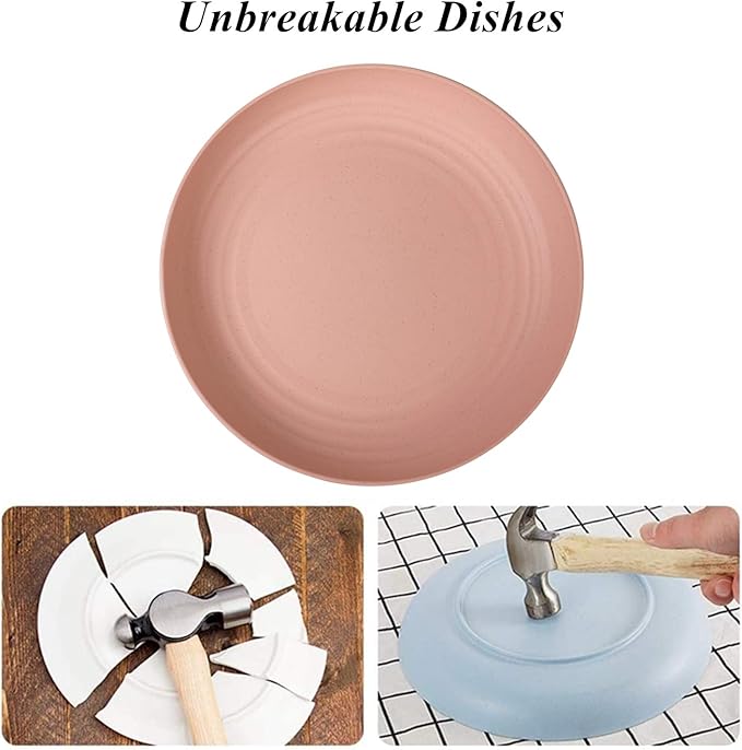Wheat Straw Plates Lightweight Unbreakable Dinner Dishes Plates Set Dishwasher & Microwave Safe (Extra Large 8 Pack 10')