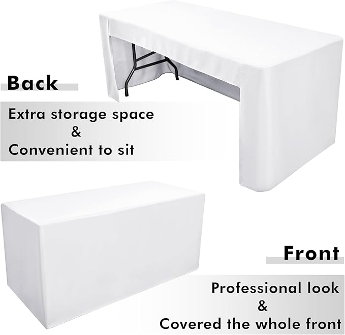 Nasitos 2 Pack White Fitted Table Covers for 6 Foot Rectangle Tables-Open Back Table Cover Washable Table Cloth for Christmas, Parties, Wedding, Banquet, Jewelry Shows, Craft Fair, Trade Show
