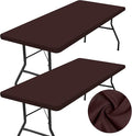homing 2 Pack Rectangle Table Cloth, Elastic Fitted Fabric Tablecloth Fits for 6 Foot Folding Tables, Washable Table Cover for Picnic, Camping, Indoor & Outdoor (Coffee, 30" x 72")