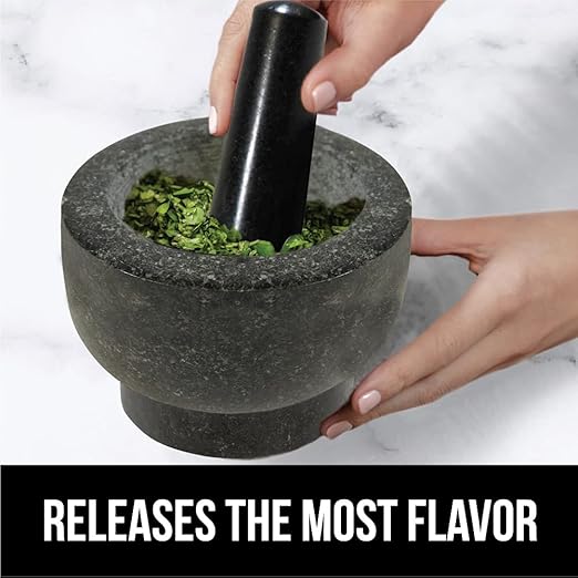 GORILLA GRIP Heavy Duty Mortar and Pestle Set with Slip Resistant Base, 2 Cup, 100% Granite Stone Molcajete Guacamole Bowl, Grind Seeds, Spices, Crush Garlic, Kitchen Muddler for Fresh Herbs, Black