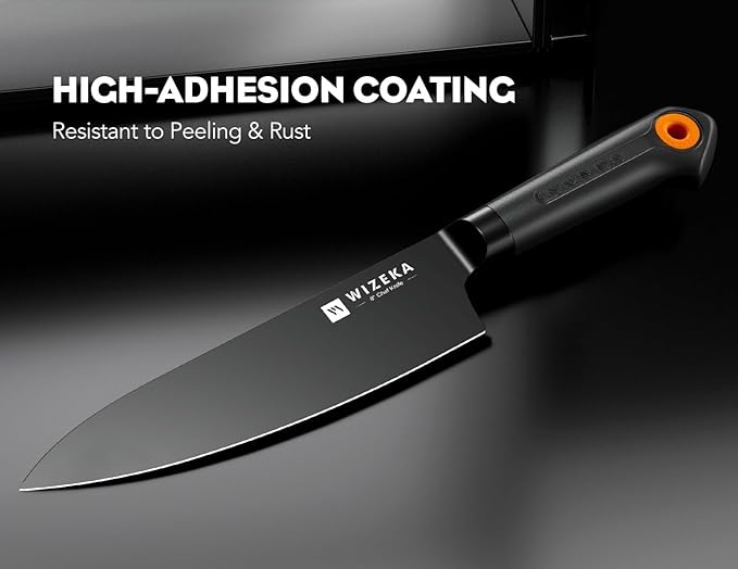 WIZEKA Kitchen Knife Block Set: 15 Pieces Dishwasher Safe Knives Set for Kitchen, Ultra Sharp Black Knife Set With Sharpener, Non-Slip Handle, Anti-Rust Coating, Dark Vision Series
