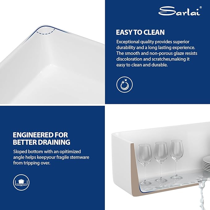 Sarlai 30 Inch White Undermount Kitchen Sink - Large Kitchen Sink Drop In 30"x18"x10" Dual Mount White Sinks Topmount Single Bowl Fireclay Basin with Custom Accessories