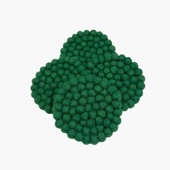 Humble Hilo Handmade Felt Coaster, 3.9 inches, Set of 4 (Kelly Green)