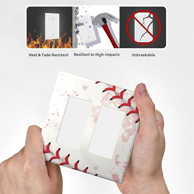 Outlet Covers Baseball Sports Ball Game 2 Gang Light Switch Cover Double Rocker Wall Plate Decorative GFCI Receptacle Electrical Switchplate for Bathroom Bedroom Decor（2 Pack）