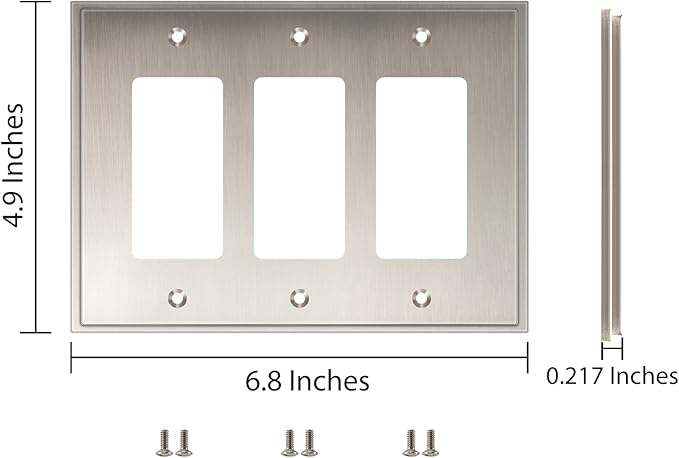 Henne Bery Soft Modern Decorative Wall Plate Switch Plate Outlet Cover (Triple Decorator, Satin Nickel)