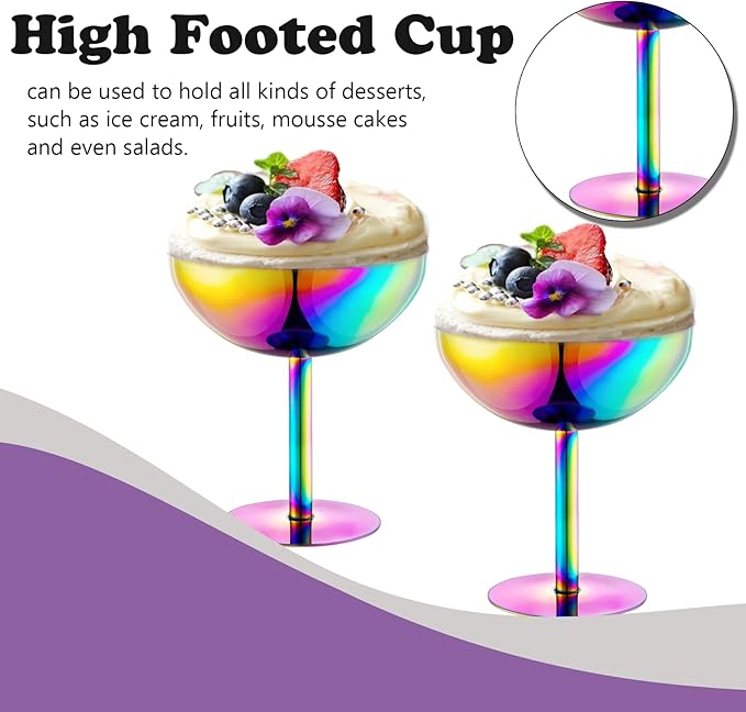 Ice Cream Bowls Stainless Steel Dessert Cups with Spoons Reusable Footed Sundae Cups Ice Cream Cups for Dessert, Frozen Yogurt, Gelato, Birthday Party Decorations (2, Colorful)