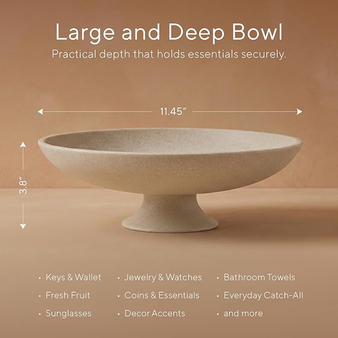 Large Decorative Bowl, Modern Pedestal Bowl for Home Decor, Decorative Fruit Bowl for Kitchen Counter, Stylish Key Bowls for Entry Table, 11.45”, Includes 10PCS Artificial Moss Rocks