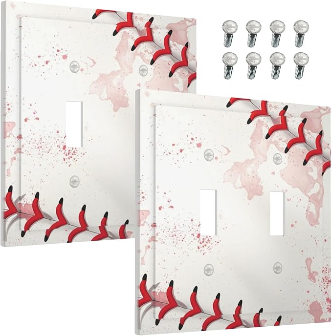 Decorative Light Switch Cover Baseball Sports Ball Game 2 Gang Wall Plate Double Toggle Switch Plate Receptacle Electrical Outlet Cover Switchplate for Bathroom Bedroom Decor（2 Pack）
