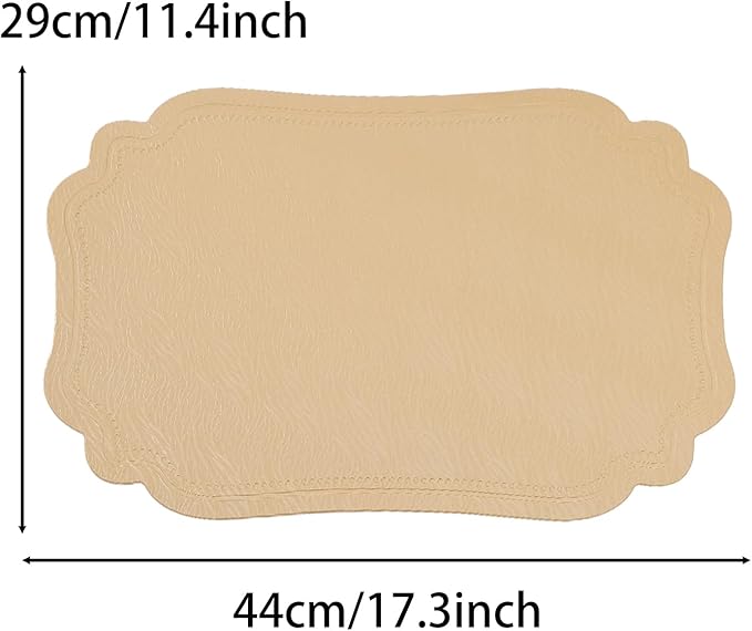 XINYUN Gold Placemats Set of 6 for Dining Table Thin Faux Leather Placemat Lightweight Wipeable Non Slip Anti Oil Place Mat Washable Decorate Easy Storage Eco-Friendly Table Mats Patio Placemats