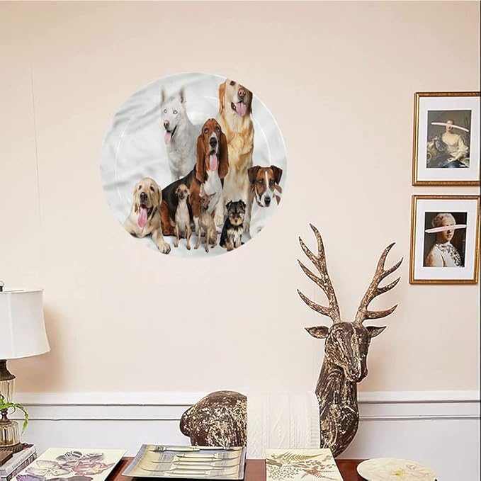 Decorative Plates, Dog Lover Print Ornament, House Pet Photo Shoot, 10 Inch, 1 Plate with 1 Display Stand, Multicolor