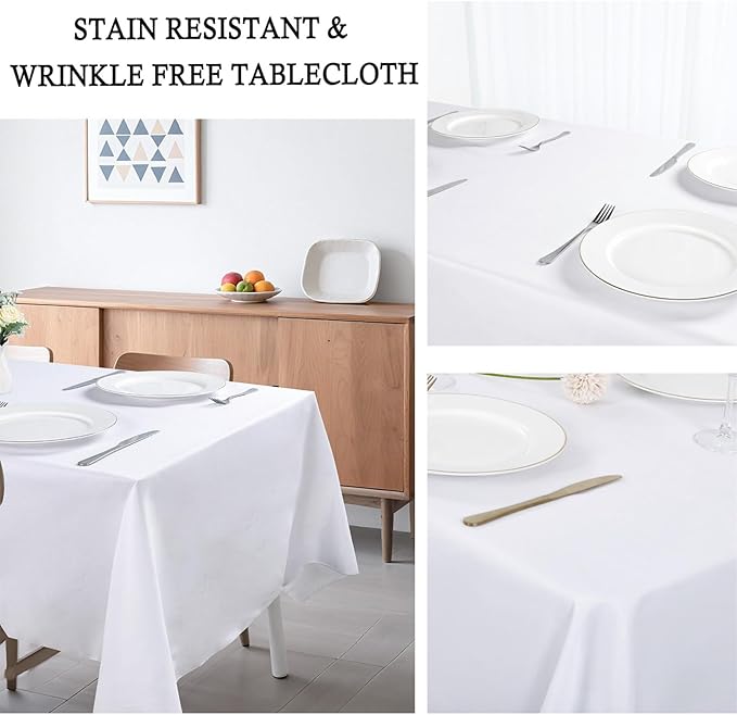 8 Pack White Table Cloth Rectangle 60 x 84 Inch Rectangular Tablecloth for 4 Foot Tables, Wrinkle Resistant Washable Rectangle Fabric Table Covers for Wedding Party Banquet Buffet and Camping