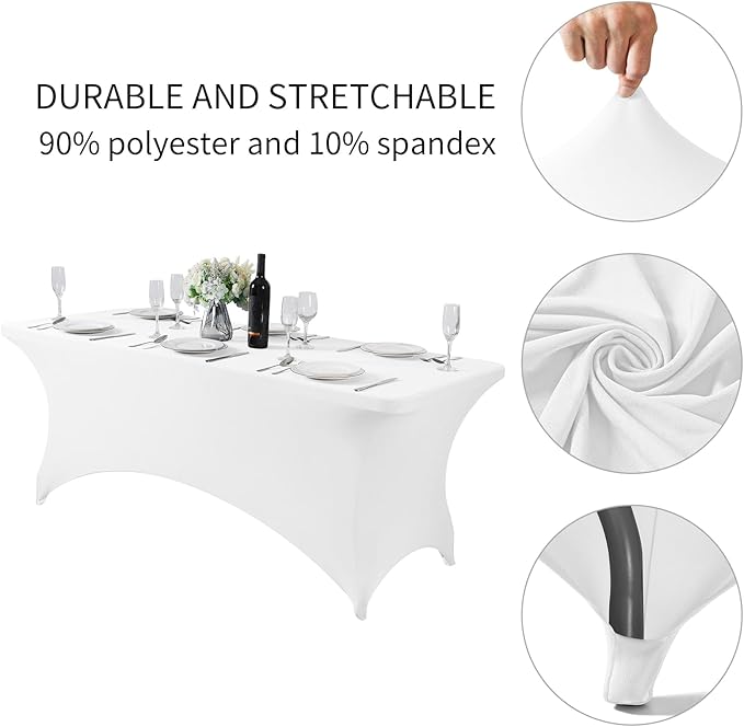 Fokitut 6 Pack Spandex Table Cover for 6FT Table Universal Fitted Stretch Tablecloth for Party, Banquet, Wedding and Events-White