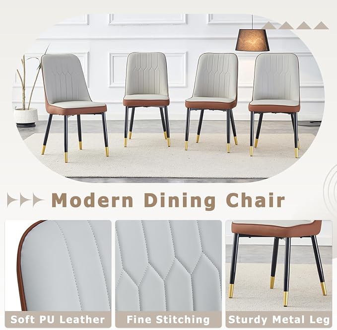 53” Round Dining Table Set for 4｜5 Piece Wood Dining Table Set｜Extendable Dining Room Table with 4 Chairs｜Black Wooden Tabletop with Metal Legs｜Easy Assembly｜Space Saving｜for Kitchen, Living Room