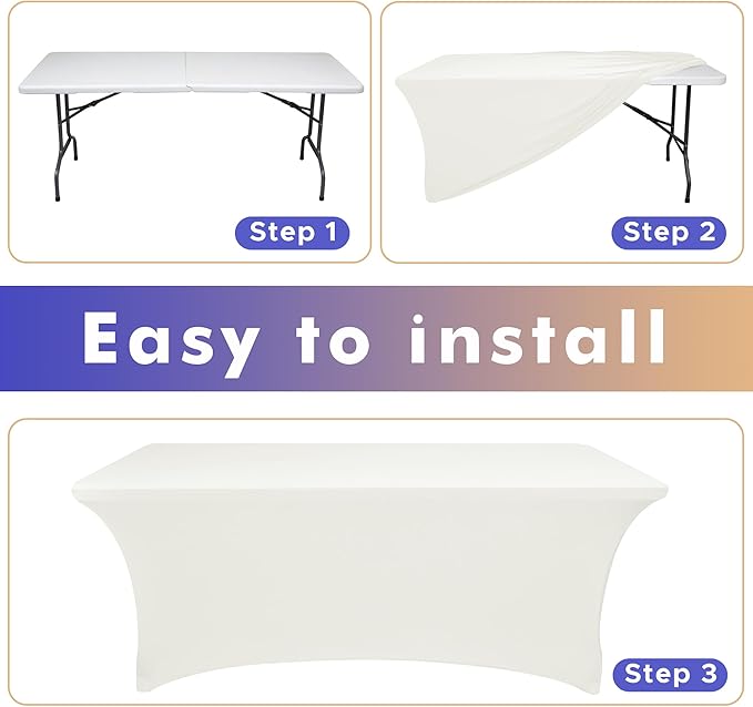 Nasitos 2 Pack Beige Table Cloth 6 Foot-Spandex Fitted Tablecloth Rectangle Tables, Open Back Stretch Folding Trade Show Table Covers Fabric Washable & Wrinkle Resistant for Parties, Wedding, Event