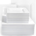 Aya's 100ct Square Plastic Disposable Plates, White - 9.5-Inch 50 Dinner and 6.5-Inch 50 Salad Plates for Party - Heavy-Duty Hard Plastic Design for Wedding, Event, Christmas, and Thanksgiving