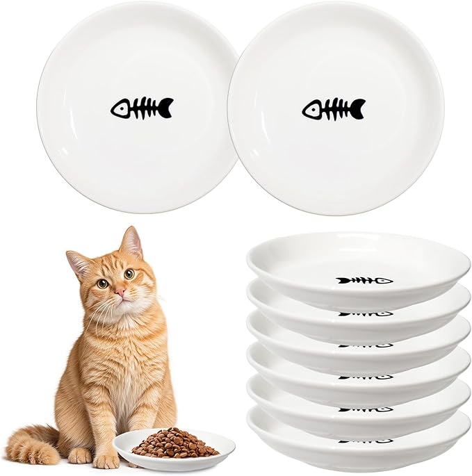 [8 Pack] Ceramic Cat Food Bowl, Cute Cat Bowls Whisker-Friendly, 5.9" Shallow Wide Kitten Plates, Easy to Clean Indoor Feeding Dishes