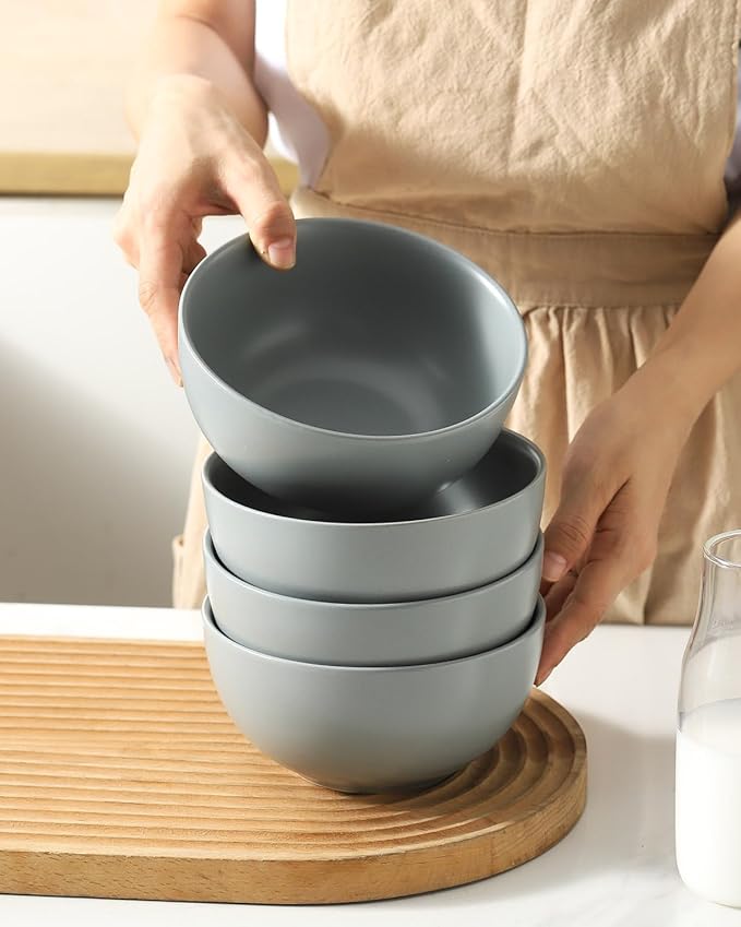 Cereal Bowls Set of 4, 24 oz Bowls for Kitchen, Ceramic Bowls for Salad, Fruit, Breakfast, Dessert, Stoneware Soup Bowls, Dishwasher & Microwave Safe, Pebble Gray