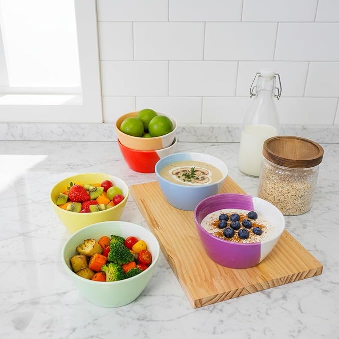 Porcelain 12 oz Small Bowl Sets, Ceramic Stoneware Bowls, 5 Inch Bowls for Desert, Snack, Fruit, Side Dishes, Rice, Kitchen Prep, Microwave Safe - 5 Inch, Set of 6, Multicolor