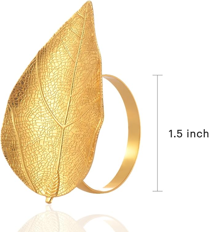 Decozen Set of 4 Gold Napkin Rings in Leaf Design, Festive, Table Decor Setting for Holiday, Wedding, Birthday, Kitchen, Home Decor, Housewarming Gift - Mothers Day Decorations