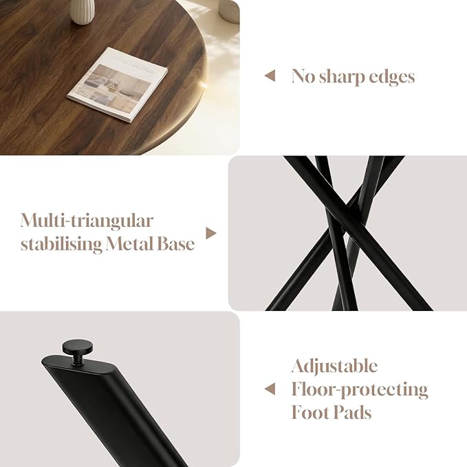 44" Round Dining Table with Cozy Chair Set for 4, Modern Mid-Century Dining Table Set of 4, Dinette Sets with Metal Leg for Kitchen Dining Room Apartment(Walnut Table + Brown Chairs)