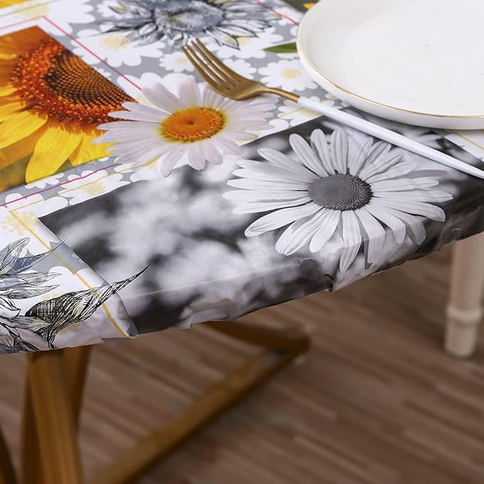 Walrus Round Vinyl Fitted Tablecloth with Flannel Backing Elastic Edge Design Table Cover Waterproof Oil-Proof PVC Table Cloth Stain-Resistant Best for 32"-36" Round
