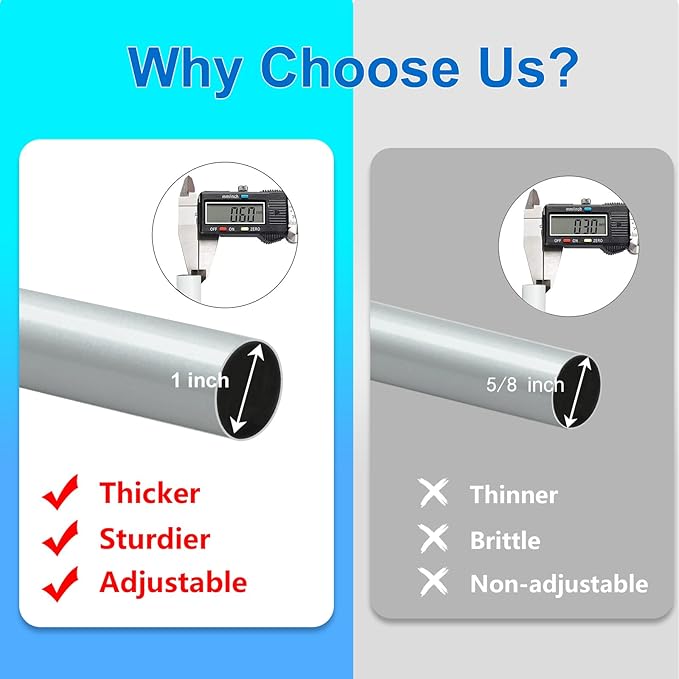Curtain Rods for Windows 16 to 144 Inches Adjustable Length 1 Inch Diameter Window Curtain Rod with Aluminium End Cap, Silver Gray
