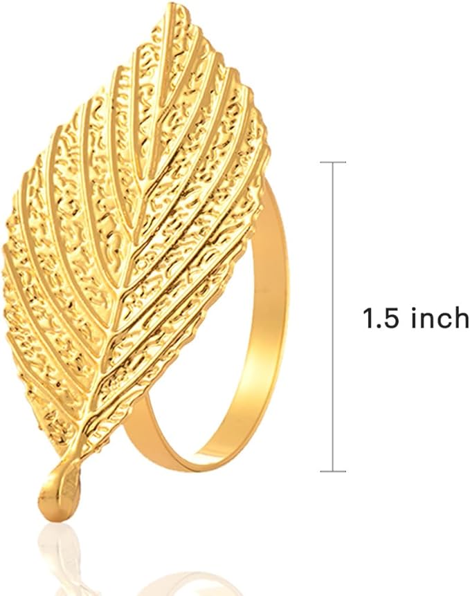 Decozen Set of 4 Gold Napkin Rings in Leaf Design, Festive, Table Decor Setting for Holiday, Wedding, Birthday, Kitchen, Home Decor, Housewarming Gift - Mothers Day Decorations