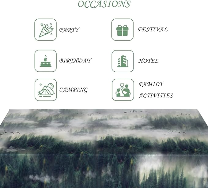 54x78 Inch Nature Rectangular Tablecloth Bird Fog Pine Tree Dreamland Table Cloth Waterproof Durable Table Cover for Holiday Picnic Outdoor BBQ Decor
