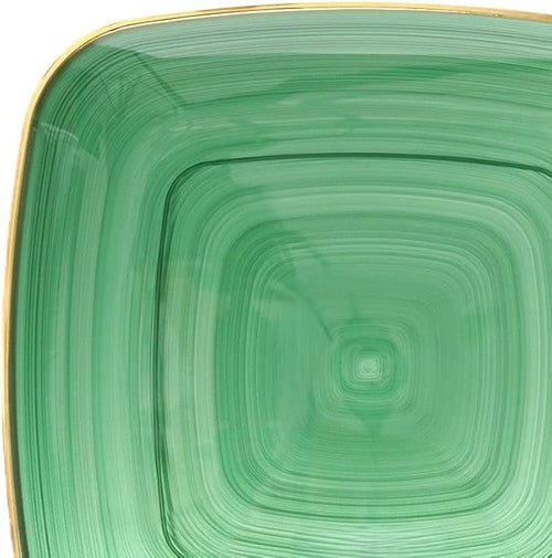 " OCCASIONS " 50 Plates Pack (25 Guests)-Wedding Party Disposable Plastic Plate Set -25 x 10'' Dinner + 25 x 7'' Salad & Dessert plates (Belize Square in Green & Gold)
