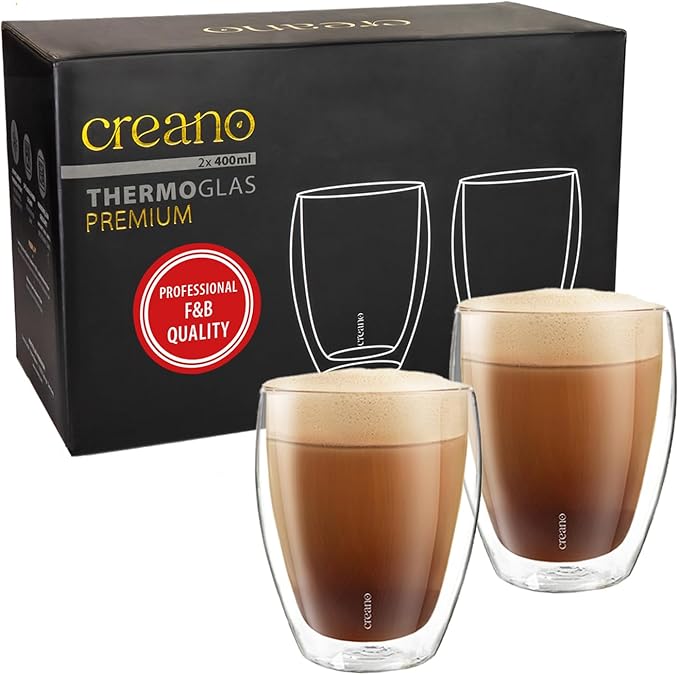 Creano Premium Double-Walled Drinking Glasses 12.5oz / 400 ml - Set of 2 - Professional Quality - 100% Dishwasher Safe (2x 12.5oz)