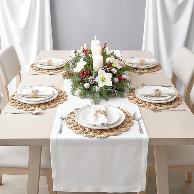 13.8" Corn Husk Woven Round Placemats Set of 6 - Wicker Boho Farmhouse Placemats - Rattan Table Mats Like Water Hyacinth for Dining Table, Wedding, Home