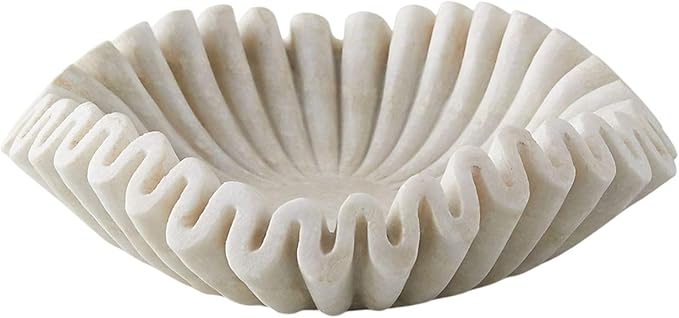Marble Bowl Fruit Bowl, Stone Bowl Decorative Bowl Decorative Trays Marble Fruit Bowl Ruffle Floral Home Decor Gifts (Set of 9, 15 and 18 inch)