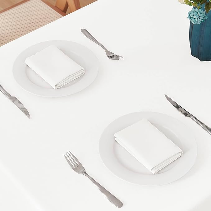 Rectangle 6 Feet Tablecloth 60x104 inch Linen Textured Table Cloth Stain and Wrinkle Resistant Washable Polyester, Decorative Table Cover Waterproof for Dining, Buffet and Camping, White