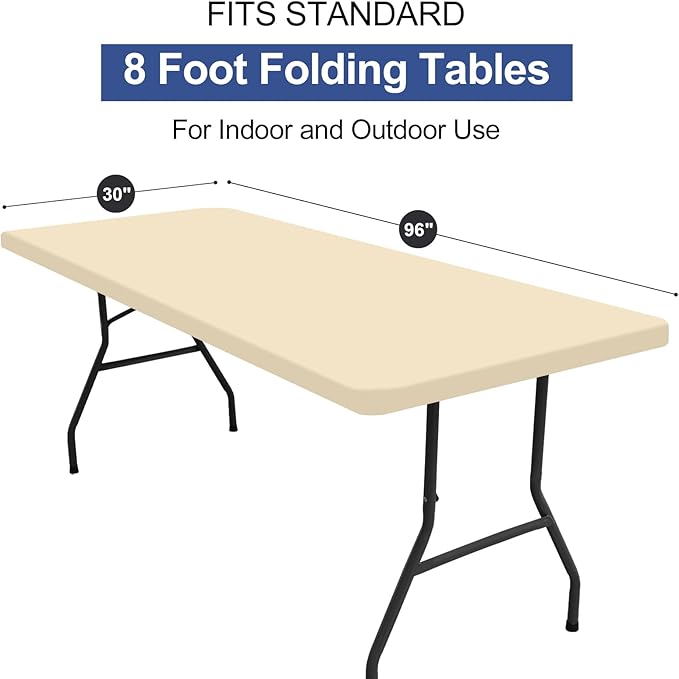 homing 2 Pack Rectangle Table Cloth, Elastic Fitted Fabric Tablecloth Fits for 8 Foot Folding Tables, Washable Table Cover for Picnic, Camping, Indoor & Outdoor (Champagne, 30" x 96")