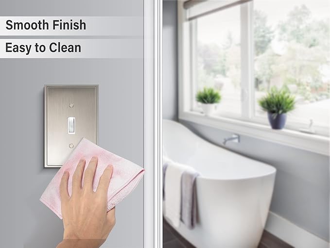 Henne Bery Soft Modern Decorative Wall Plate Switch Plate Outlet Cover (Single Toggle 3PK, Satin Nickel)