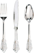 WDF 360 Pieces Silver Plastic Silverware- Disposable Flatware - Heavyweight Plastic Cutlery- Includes 120 Forks, 120 Spoons, 120 Knives for Christmas