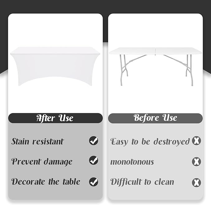 HAISIWLKJ 3 Pack Table Cloth 8ft White Tablecloths for Rectangle Folding Table Spandex Fitted Stretch Cover Wrinkle Resistant Washable Protector for Party, Wedding, Banquet, Festival.